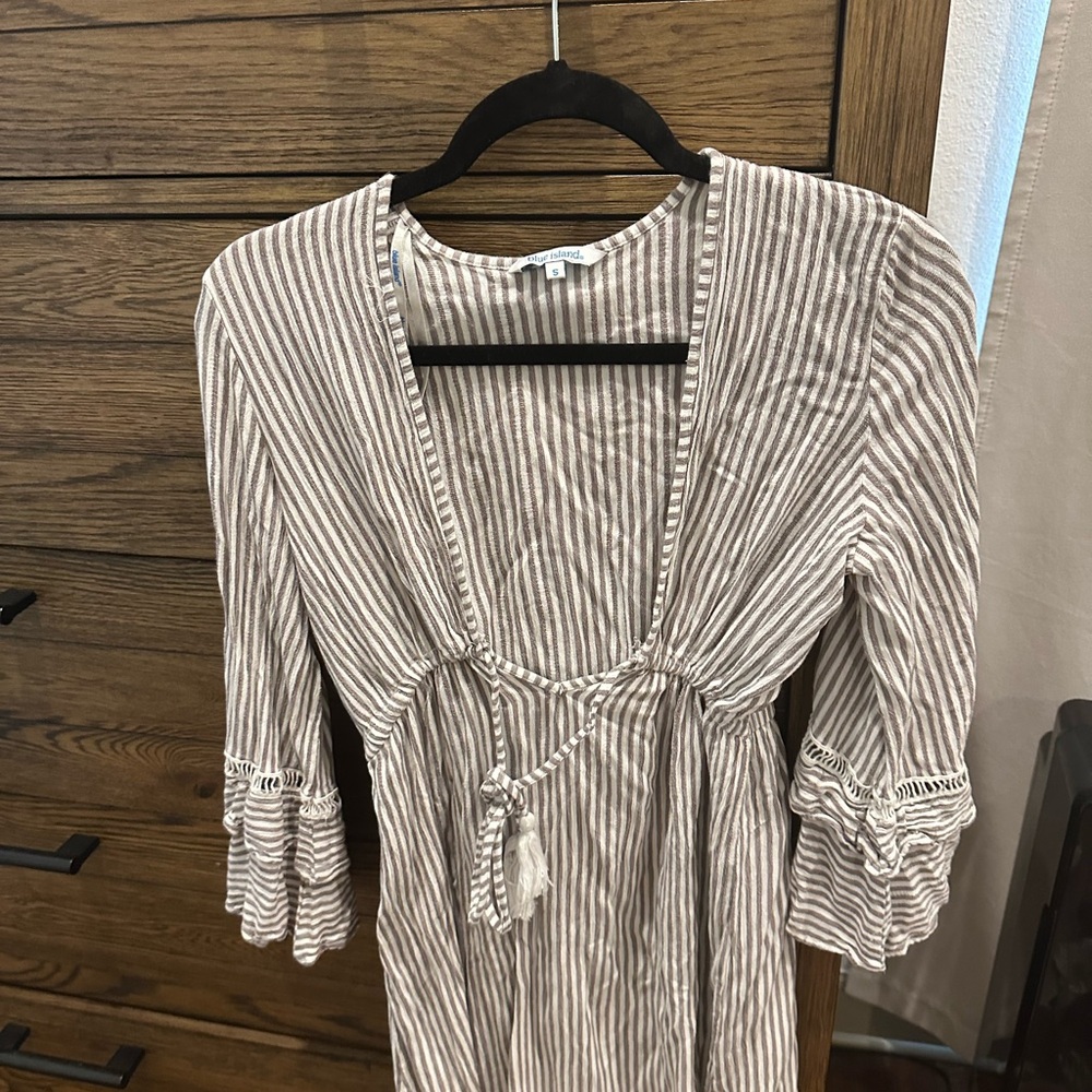 Striped V-Neck Dress with Tassel Tie